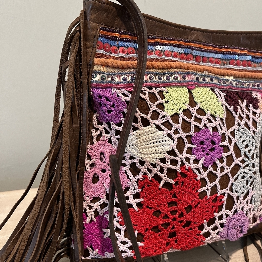 Streets Ahead Crochet, Bead & Italian Leather Boho Crossbody Made… - Picture 4 of 15